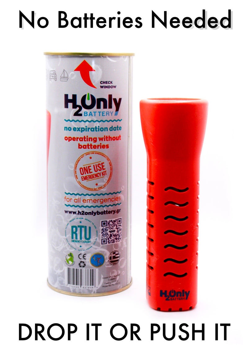 H2OnlyBattery Flashlight - No Batteries Needed - Water Powered (or Any Liquid)- No Expiration Date - Emergency Light - Last up to 1500 Hours - Water Capsule Included - Orange
