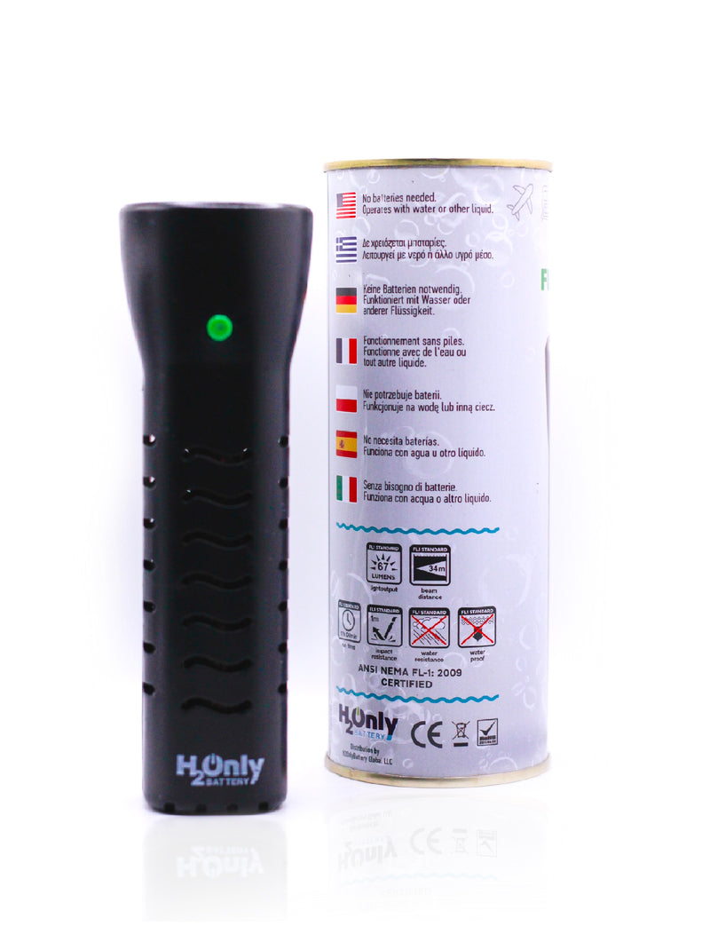 H20nly Battery BLACK/WHITE + No Batteries needed, Only WATER + EMERGENCY Flashlight